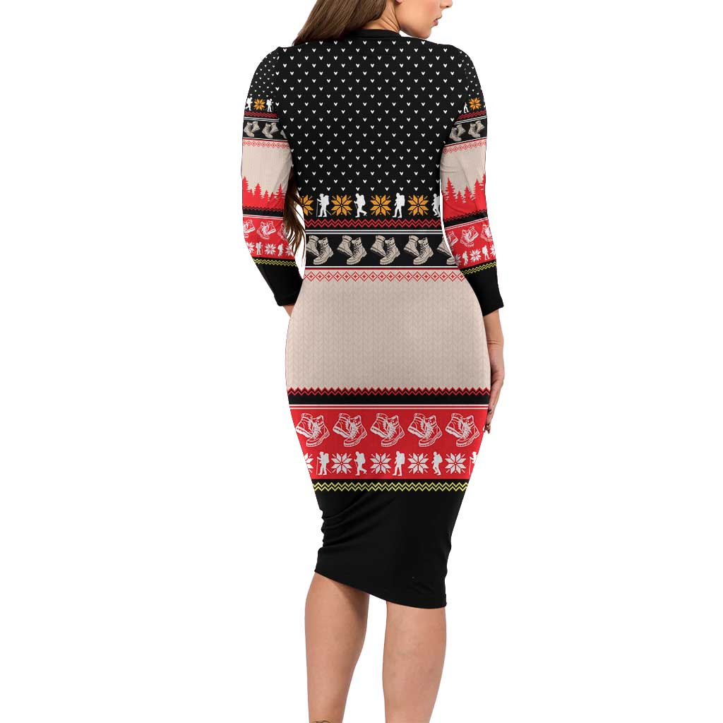 Hiking Christmas Family Matching Long Sleeve Bodycon Dress and Hawaiian Shirt with Mountains Trees and Winter Holiday Pattern - Wonder Print Shop
