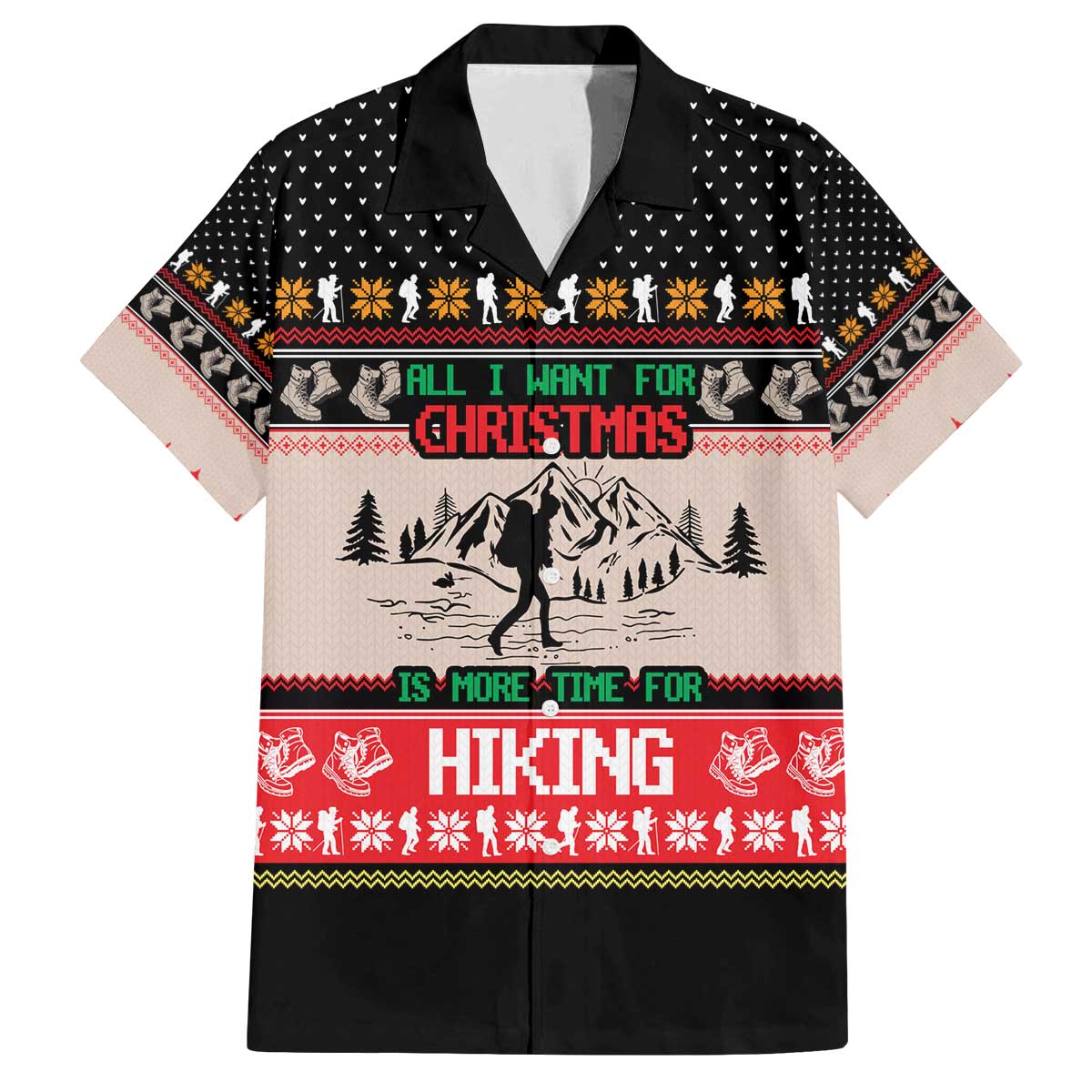 Hiking Christmas Family Matching Off The Shoulder Long Sleeve Dress and Hawaiian Shirt with Mountains Trees and Winter Holiday Pattern - Wonder Print Shop