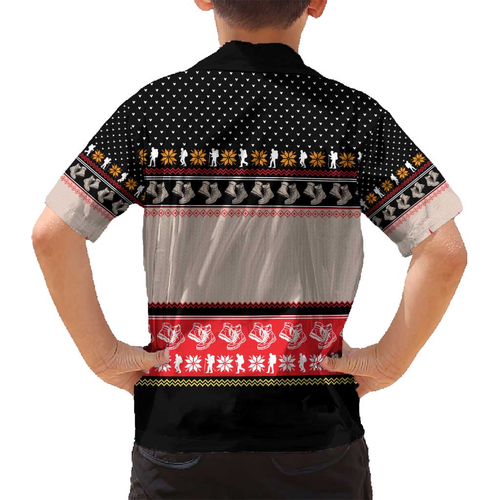 Hiking Christmas Family Matching Off Shoulder Maxi Dress and Hawaiian Shirt with Mountains Trees and Winter Holiday Pattern - Wonder Print Shop