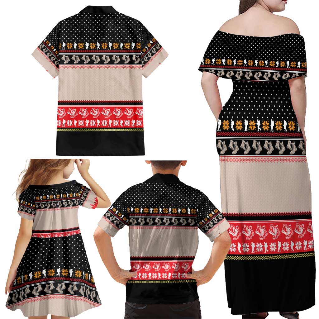 Hiking Christmas Family Matching Off Shoulder Maxi Dress and Hawaiian Shirt with Mountains Trees and Winter Holiday Pattern - Wonder Print Shop