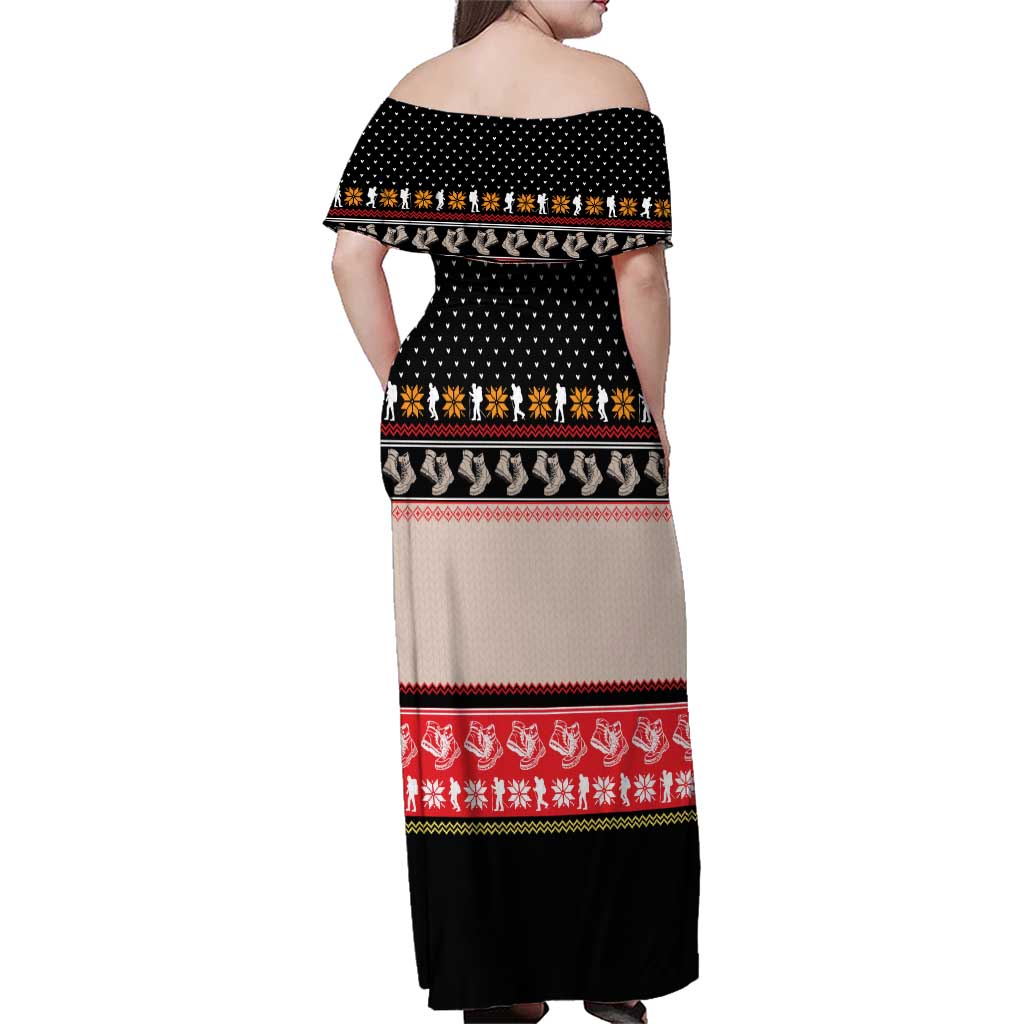 Hiking Christmas Family Matching Off Shoulder Maxi Dress and Hawaiian Shirt with Mountains Trees and Winter Holiday Pattern - Wonder Print Shop