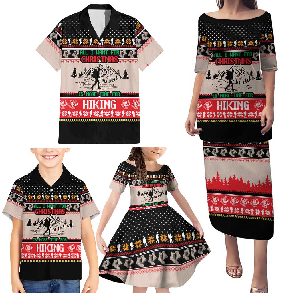 Hiking Christmas Family Matching Puletasi and Hawaiian Shirt with Mountains Trees and Winter Holiday Pattern - Wonder Print Shop
