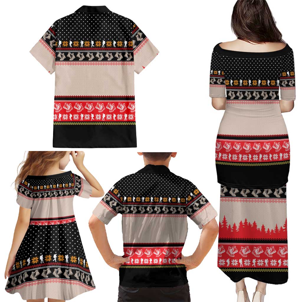 Hiking Christmas Family Matching Puletasi and Hawaiian Shirt with Mountains Trees and Winter Holiday Pattern - Wonder Print Shop