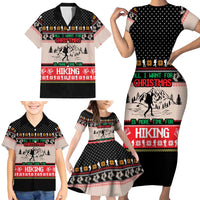 Hiking Christmas Family Matching Short Sleeve Bodycon Dress and Hawaiian Shirt with Mountains Trees and Winter Holiday Pattern - Wonder Print Shop