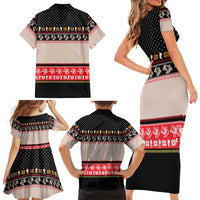 Hiking Christmas Family Matching Short Sleeve Bodycon Dress and Hawaiian Shirt with Mountains Trees and Winter Holiday Pattern - Wonder Print Shop