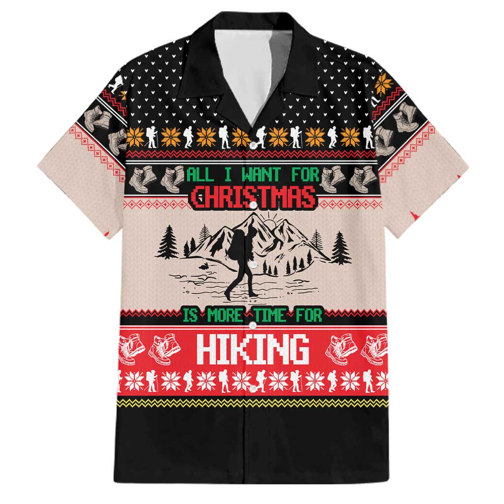 Hiking Christmas Family Matching Short Sleeve Bodycon Dress and Hawaiian Shirt with Mountains Trees and Winter Holiday Pattern - Wonder Print Shop