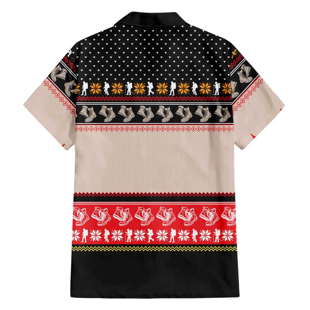 Hiking Christmas Family Matching Short Sleeve Bodycon Dress and Hawaiian Shirt with Mountains Trees and Winter Holiday Pattern - Wonder Print Shop