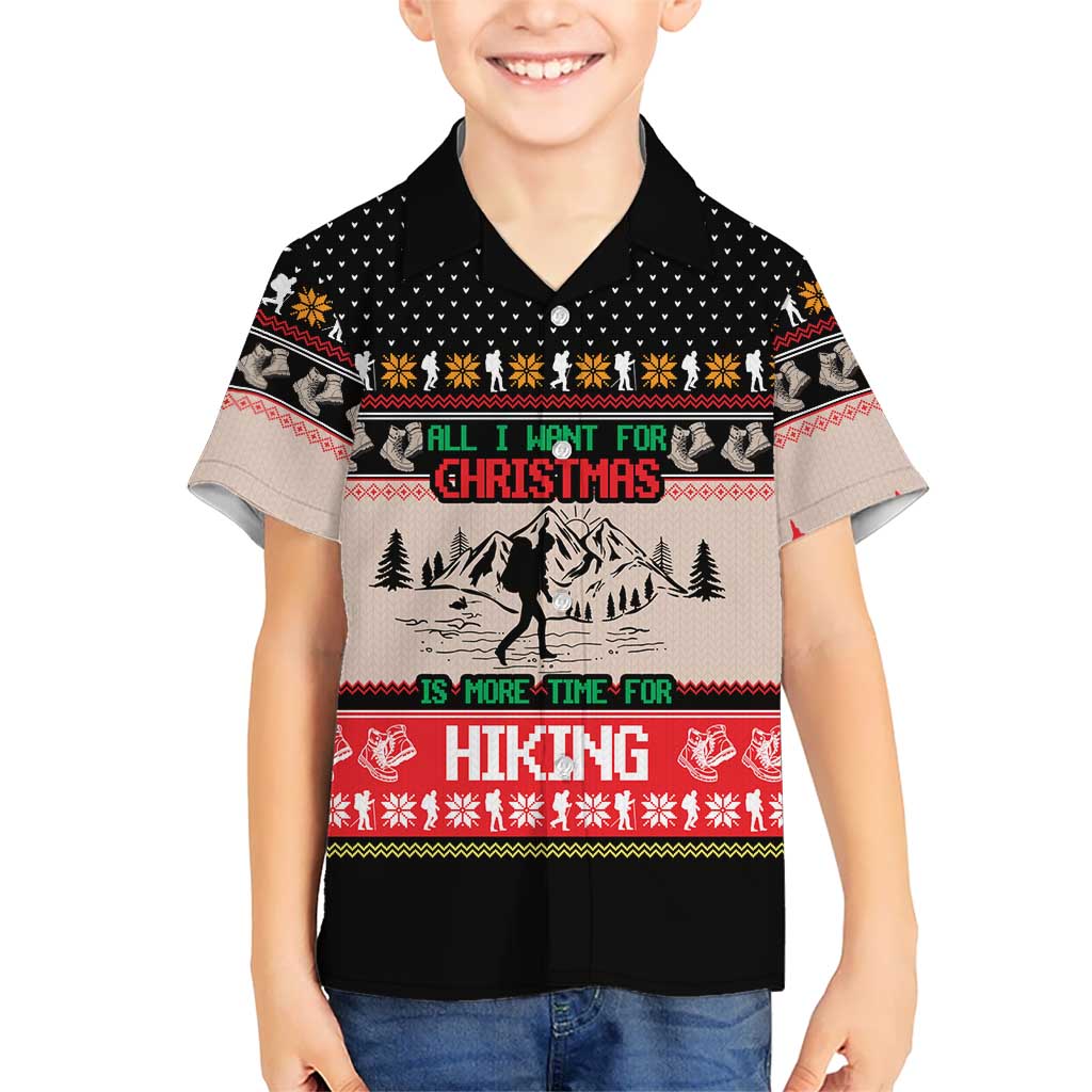 Hiking Christmas Family Matching Short Sleeve Bodycon Dress and Hawaiian Shirt with Mountains Trees and Winter Holiday Pattern - Wonder Print Shop