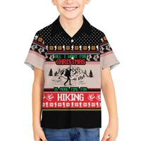 Hiking Christmas Family Matching Short Sleeve Bodycon Dress and Hawaiian Shirt with Mountains Trees and Winter Holiday Pattern - Wonder Print Shop