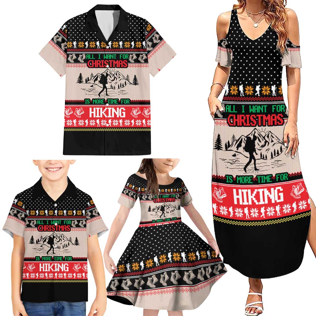 Hiking Christmas Family Matching Summer Maxi Dress and Hawaiian Shirt with Mountains Trees and Winter Holiday Pattern - Wonder Print Shop