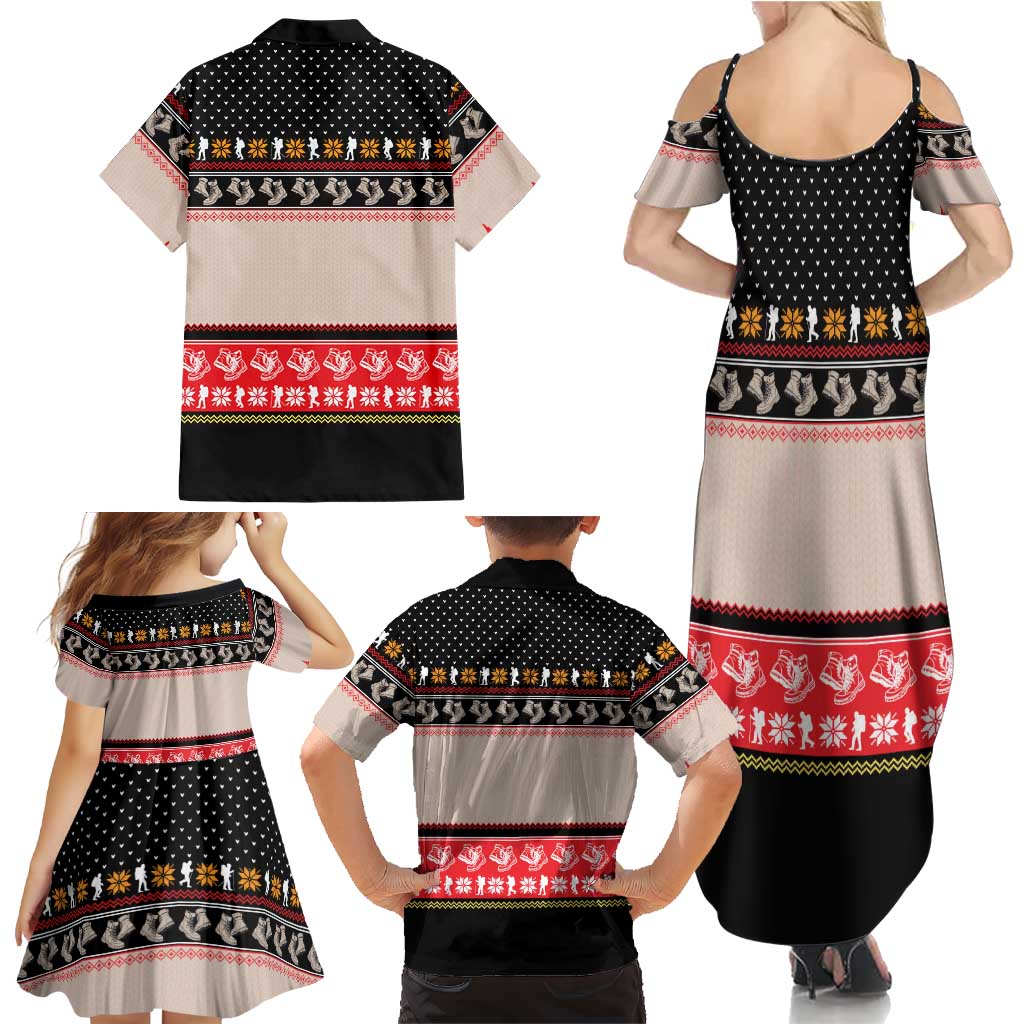 Hiking Christmas Family Matching Summer Maxi Dress and Hawaiian Shirt with Mountains Trees and Winter Holiday Pattern - Wonder Print Shop
