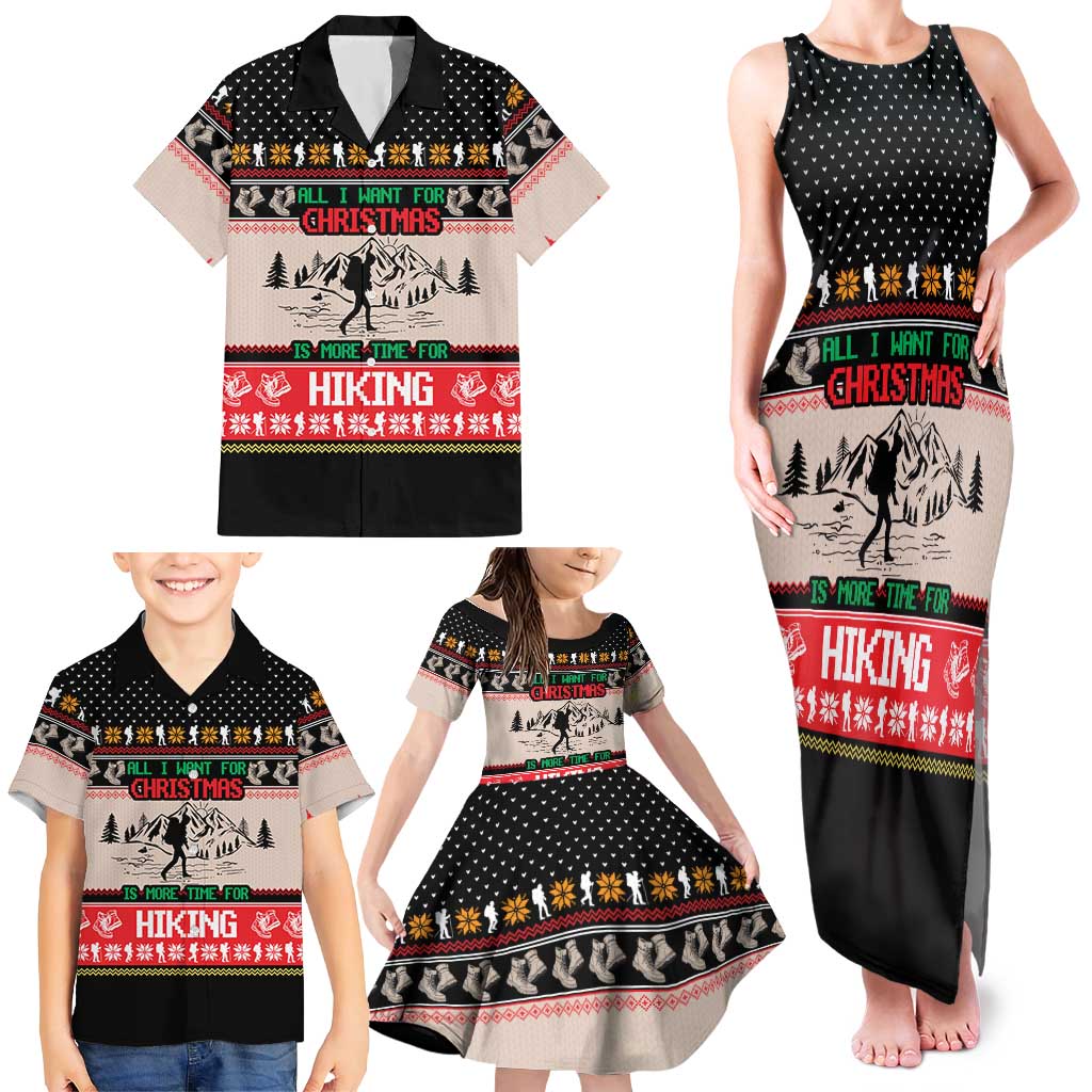Hiking Christmas Family Matching Tank Maxi Dress and Hawaiian Shirt with Mountains Trees and Winter Holiday Pattern - Wonder Print Shop