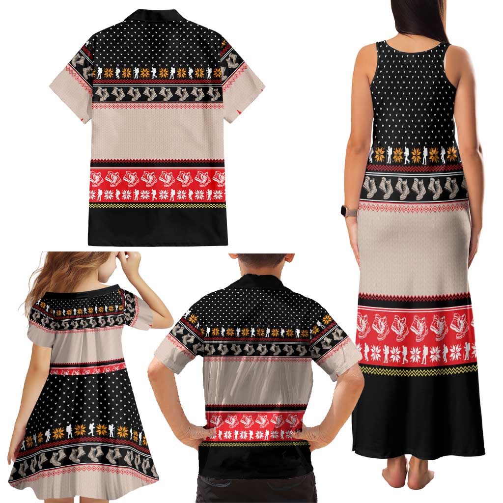 Hiking Christmas Family Matching Tank Maxi Dress and Hawaiian Shirt with Mountains Trees and Winter Holiday Pattern - Wonder Print Shop