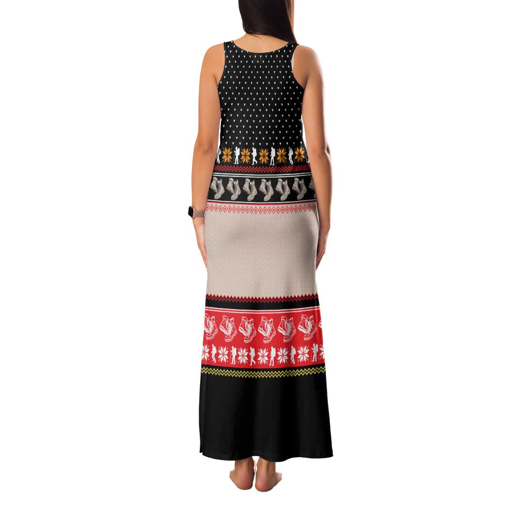 Hiking Christmas Family Matching Tank Maxi Dress and Hawaiian Shirt with Mountains Trees and Winter Holiday Pattern - Wonder Print Shop