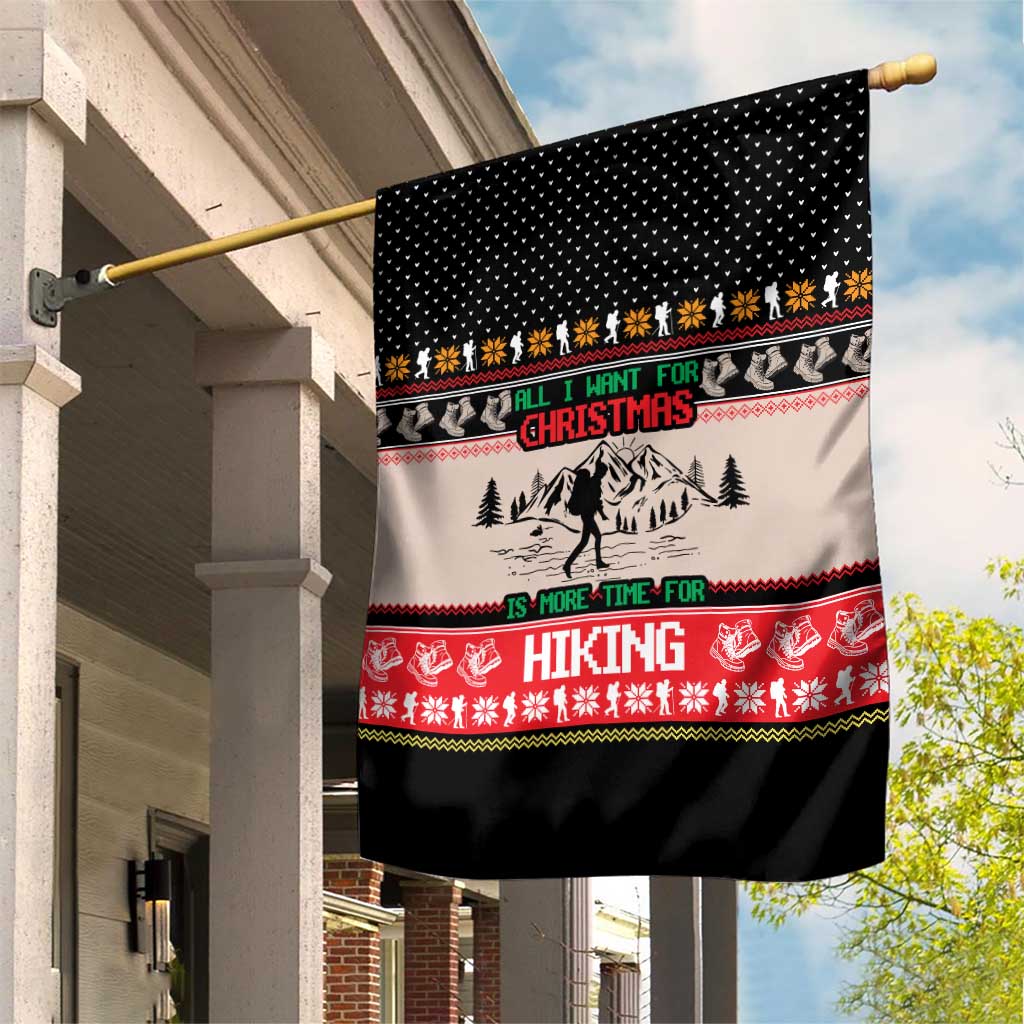 Hiking Christmas Garden Flag with Mountains Trees and Winter Holiday Pattern - Wonder Print Shop