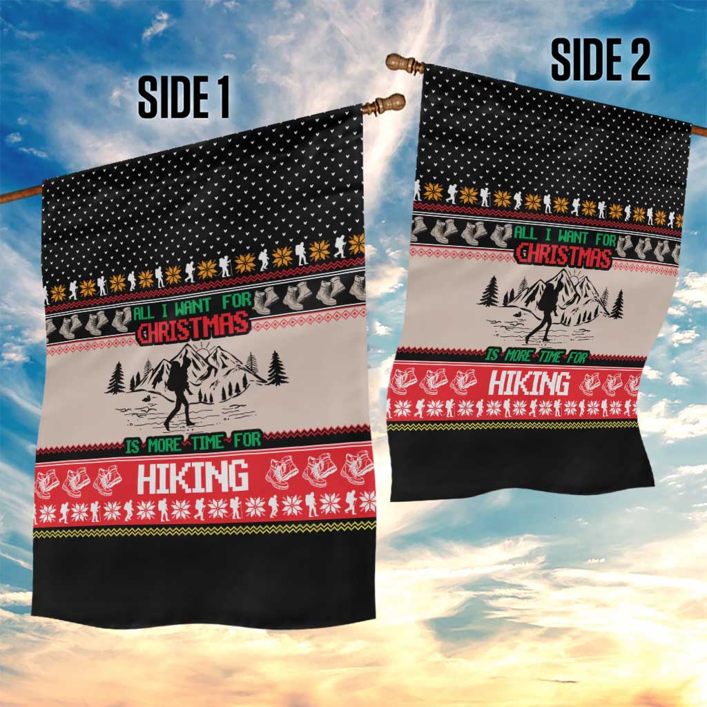 Hiking Christmas Garden Flag with Mountains Trees and Winter Holiday Pattern - Wonder Print Shop