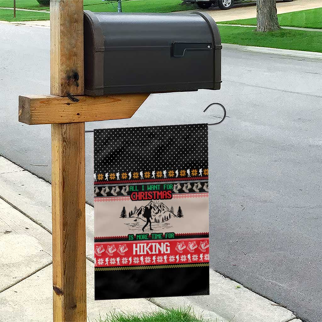 Hiking Christmas Garden Flag with Mountains Trees and Winter Holiday Pattern - Wonder Print Shop