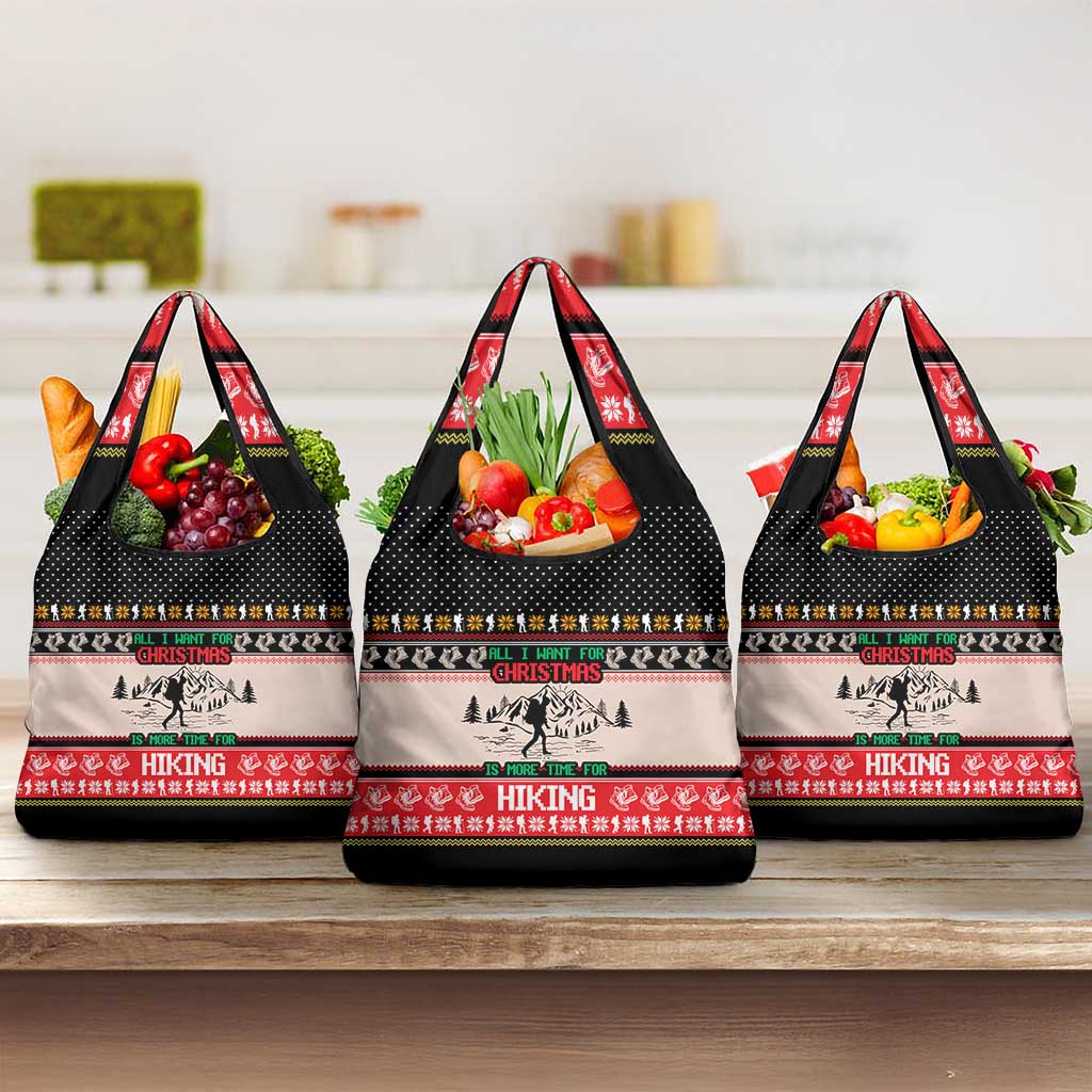 Hiking Christmas Grocery Bag with Mountains Trees and Winter Holiday Pattern - Wonder Print Shop