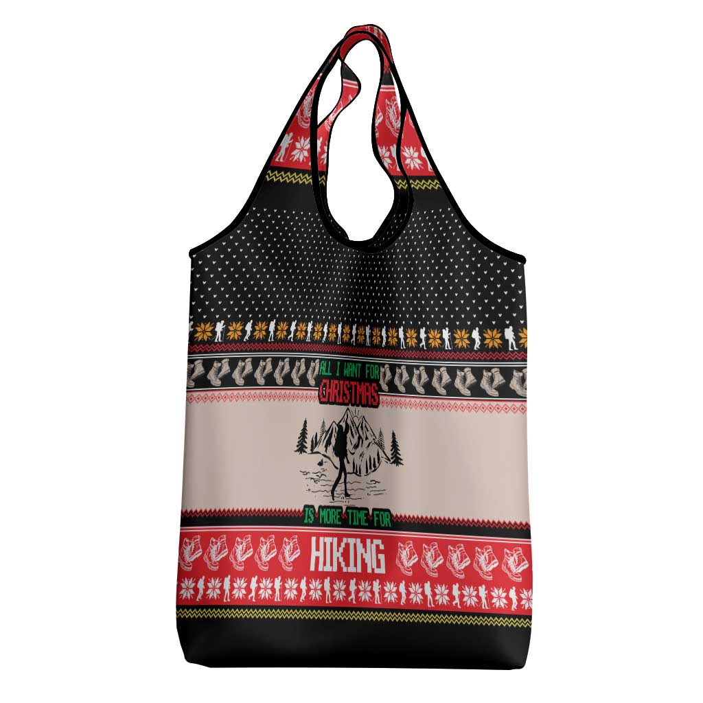 Hiking Christmas Grocery Bag with Mountains Trees and Winter Holiday Pattern - Wonder Print Shop