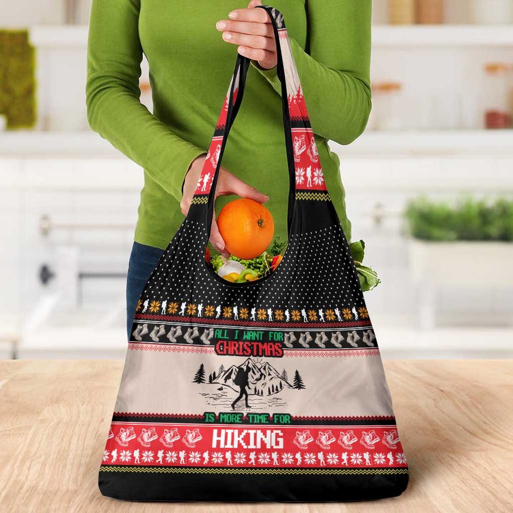 Hiking Christmas Grocery Bag with Mountains Trees and Winter Holiday Pattern - Wonder Print Shop