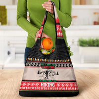 Hiking Christmas Grocery Bag with Mountains Trees and Winter Holiday Pattern - Wonder Print Shop