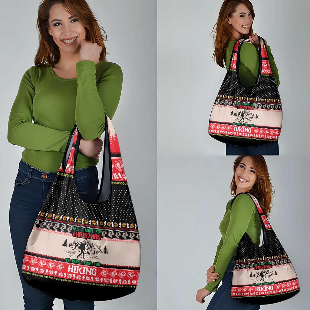 Hiking Christmas Grocery Bag with Mountains Trees and Winter Holiday Pattern - Wonder Print Shop