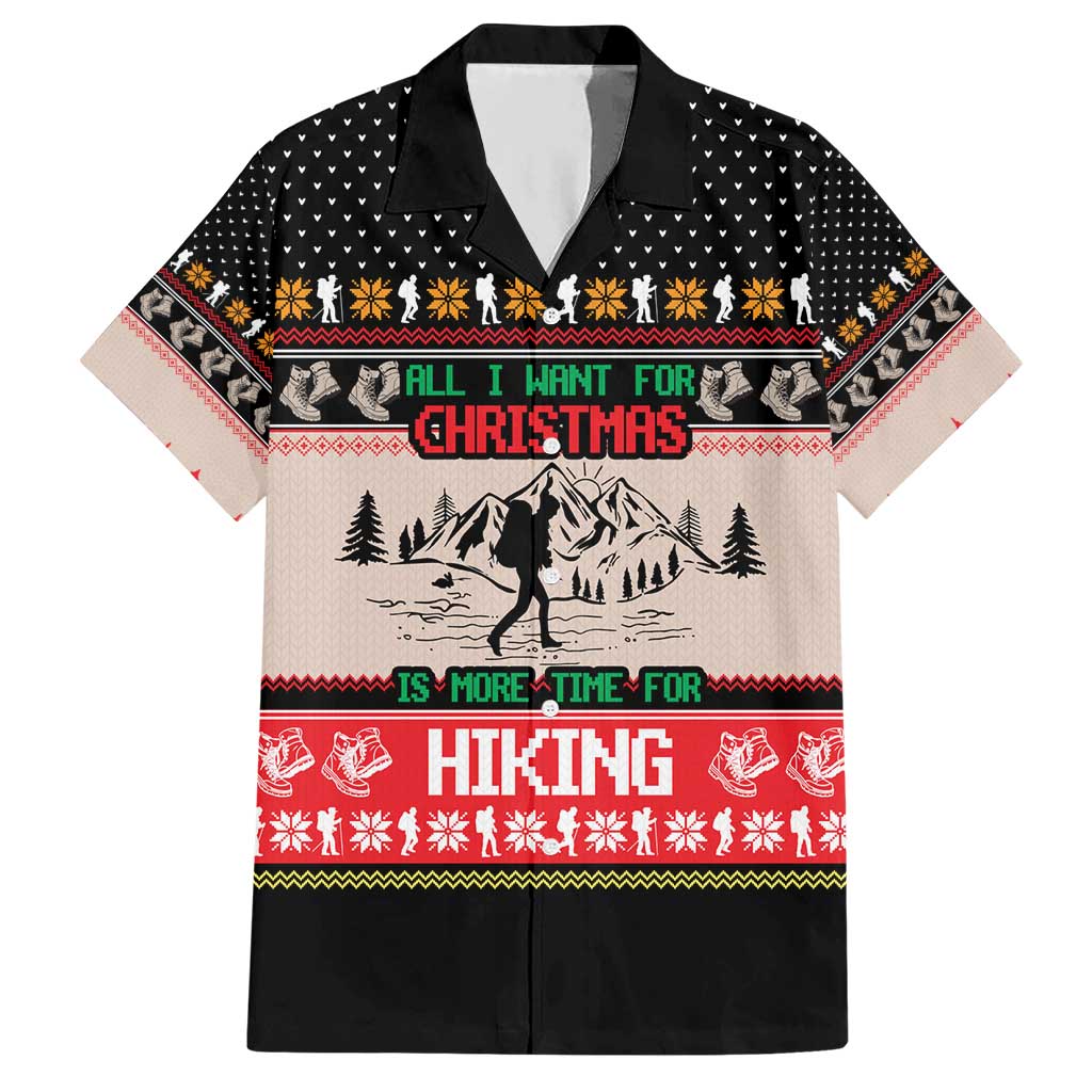 Hiking Christmas Hawaiian Shirt with Mountains Trees and Winter Holiday Pattern - Wonder Print Shop