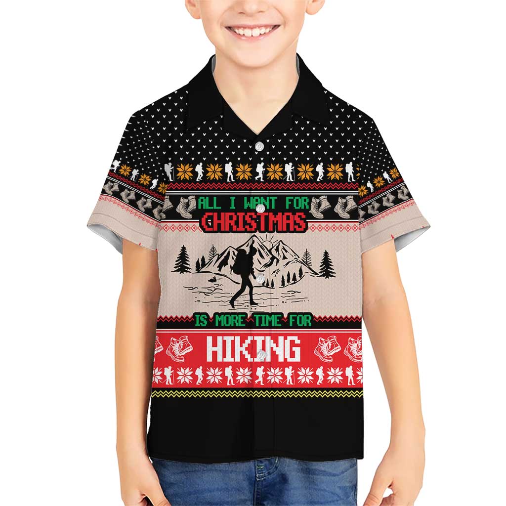 Hiking Christmas Hawaiian Shirt with Mountains Trees and Winter Holiday Pattern - Wonder Print Shop