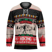 Hiking Christmas Hockey Jersey with Mountains Trees and Winter Holiday Pattern - Wonder Print Shop