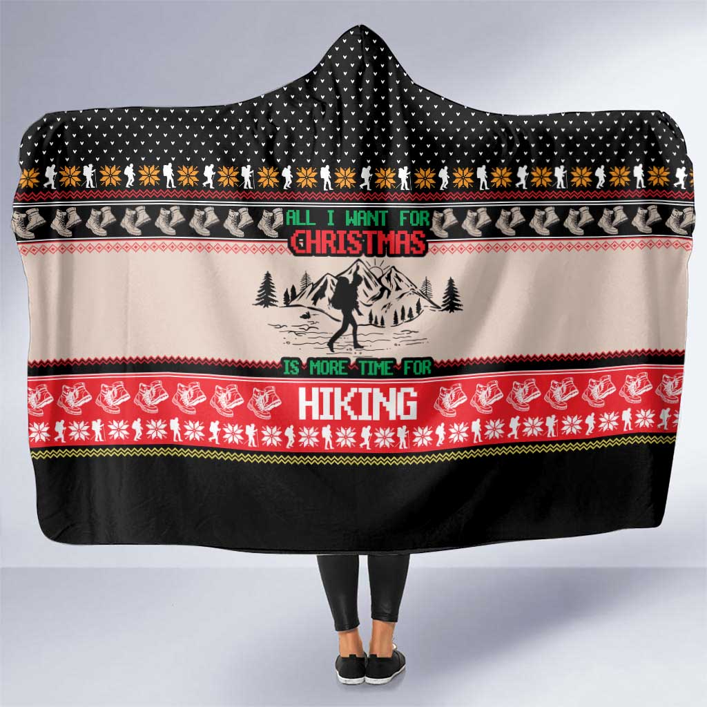 Hiking Christmas Hooded Blanket with Mountains Trees and Winter Holiday Pattern - Wonder Print Shop