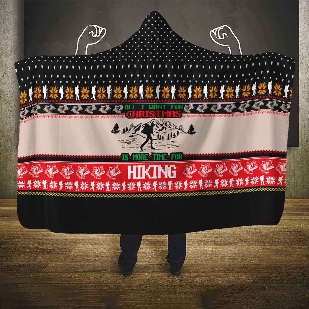 Hiking Christmas Hooded Blanket with Mountains Trees and Winter Holiday Pattern - Wonder Print Shop