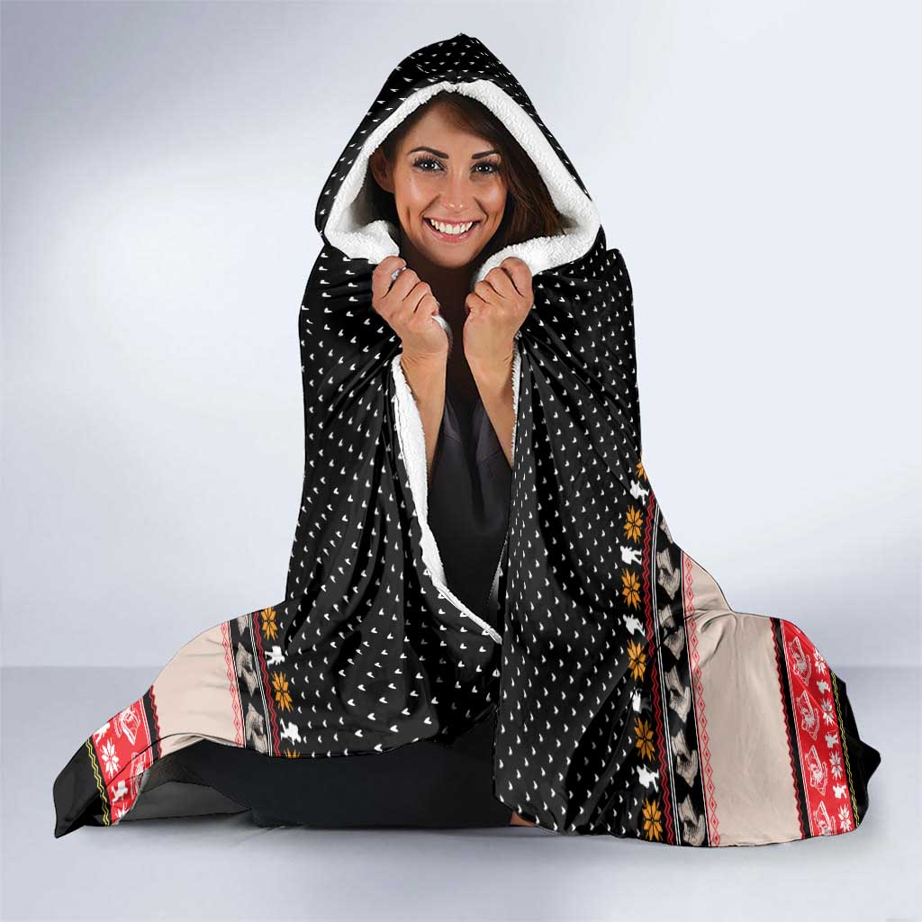 Hiking Christmas Hooded Blanket with Mountains Trees and Winter Holiday Pattern - Wonder Print Shop