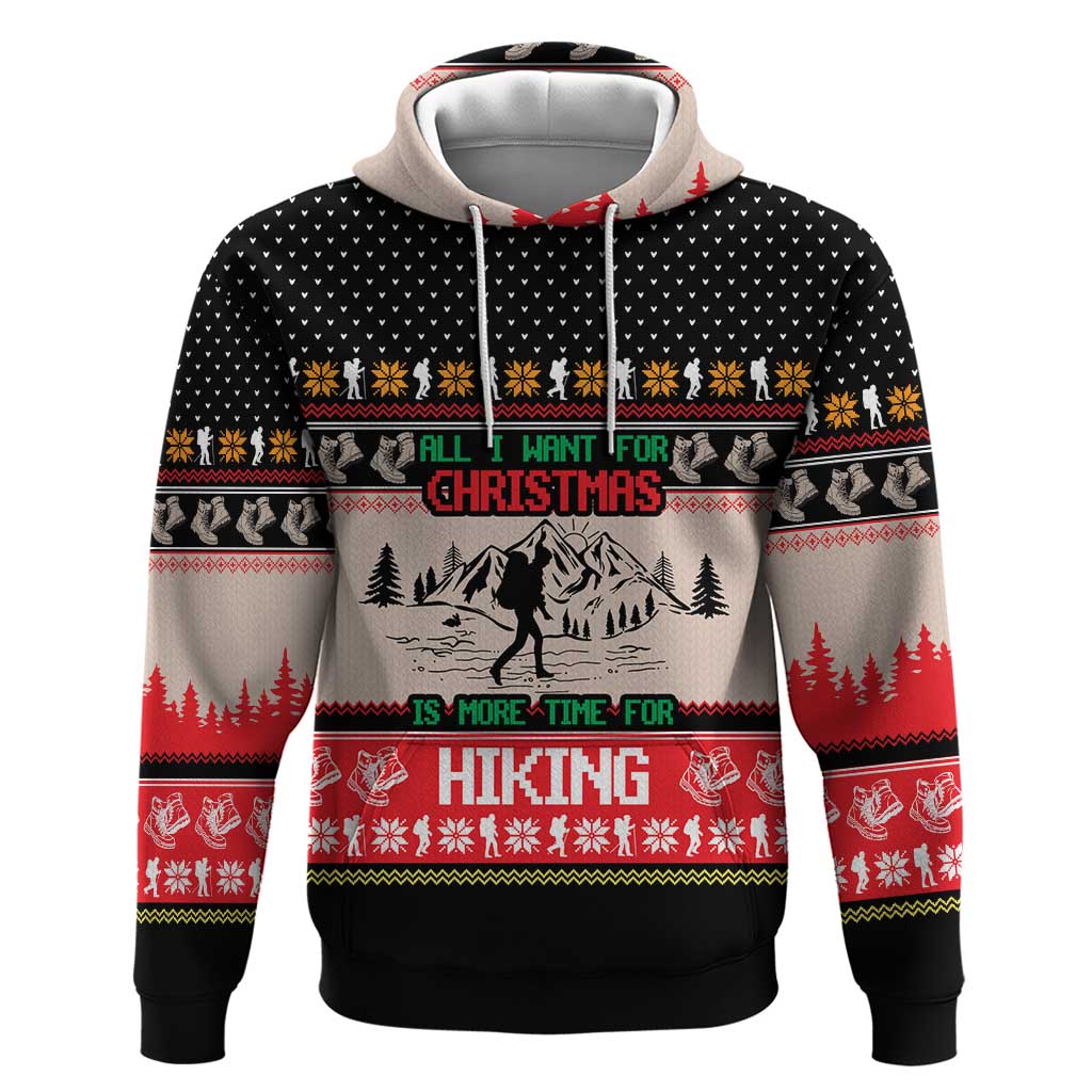 Hiking Christmas Hoodie with Mountains Trees and Winter Holiday Pattern - Wonder Print Shop