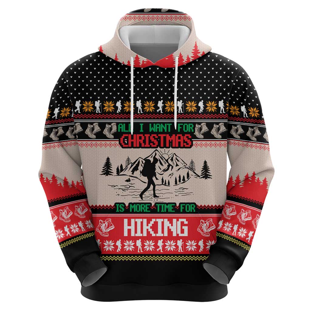 Hiking Christmas Hoodie with Mountains Trees and Winter Holiday Pattern - Wonder Print Shop