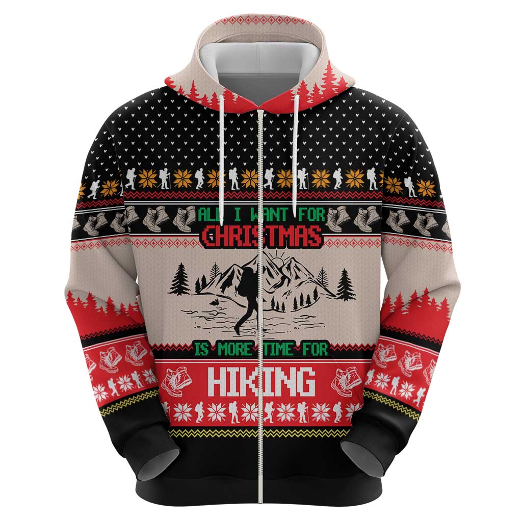 Hiking Christmas Hoodie with Mountains Trees and Winter Holiday Pattern - Wonder Print Shop