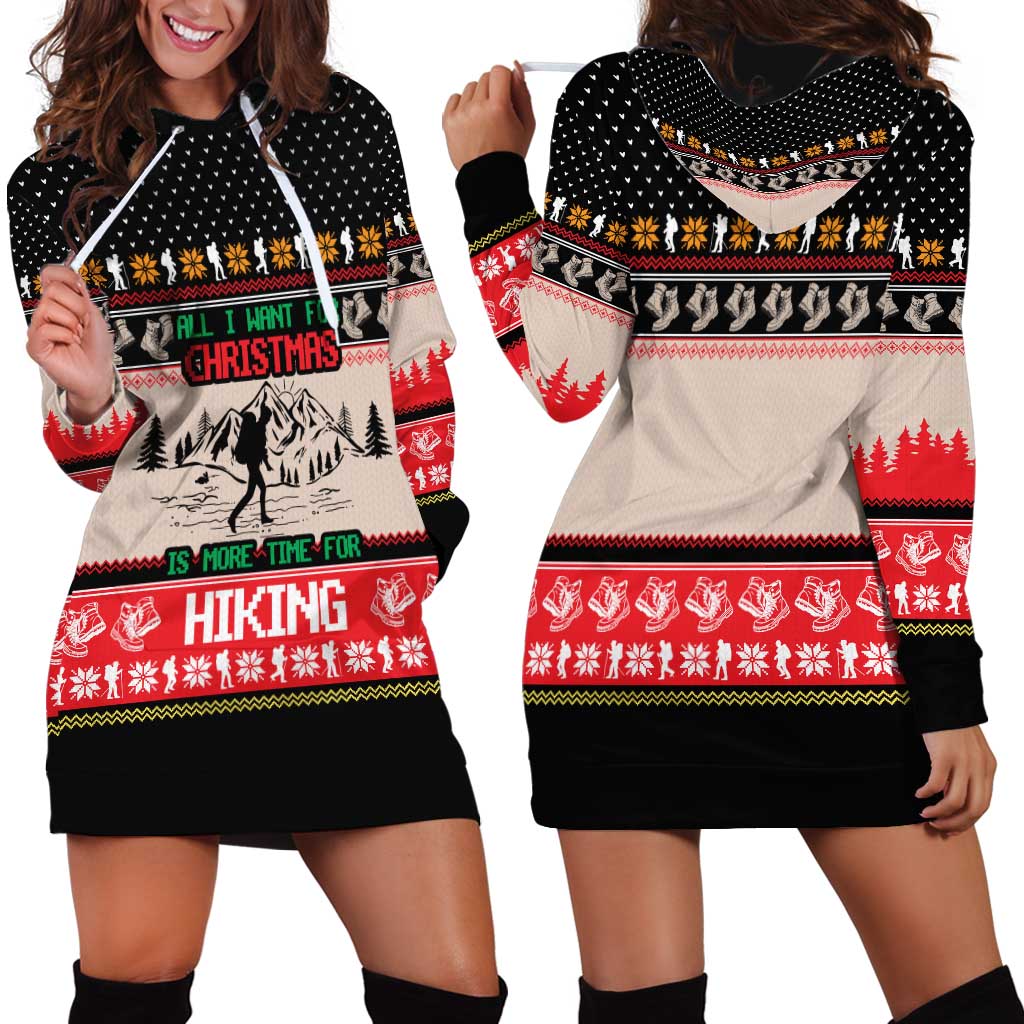 Hiking Christmas Hoodie Dress with Mountains Trees and Winter Holiday Pattern - Wonder Print Shop
