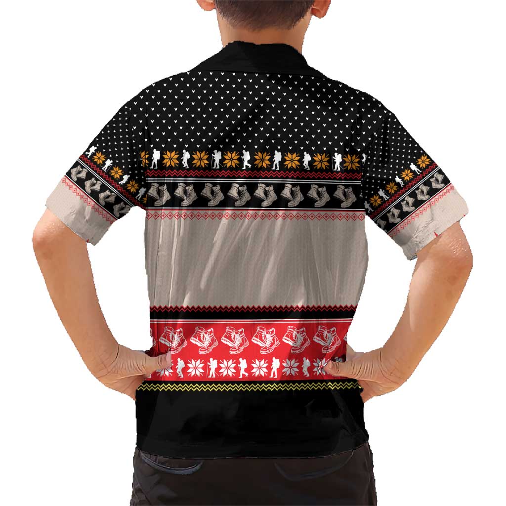 Hiking Christmas Kid Hawaiian Shirt with Mountains Trees and Winter Holiday Pattern - Wonder Print Shop