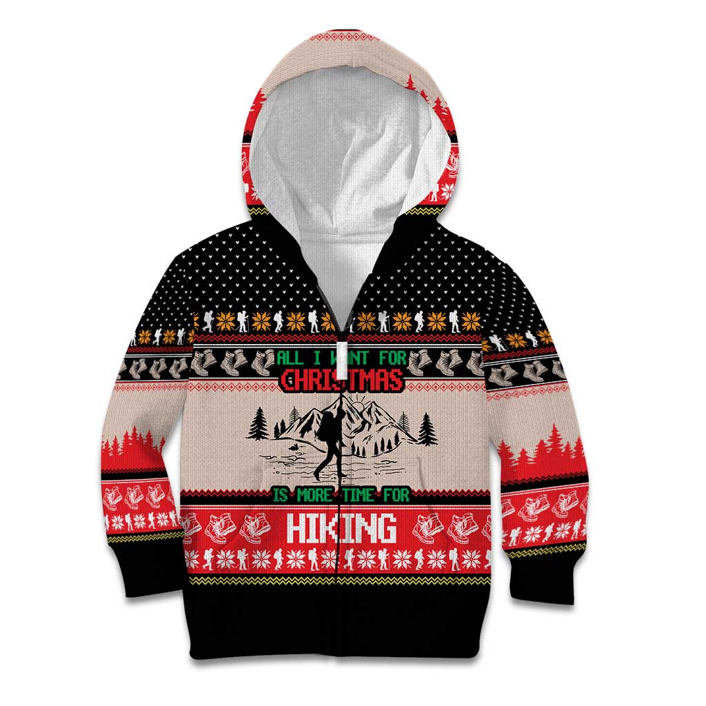 Hiking Christmas Kid Hoodie with Mountains Trees and Winter Holiday Pattern - Wonder Print Shop