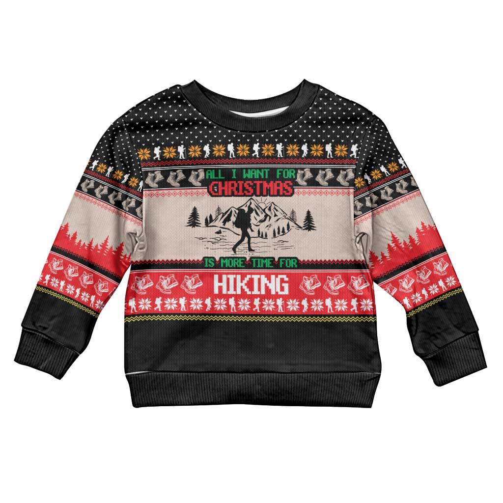 Hiking Christmas Kid Ugly Christmas Sweater with Mountains Trees and Winter Holiday Pattern - Wonder Print Shop