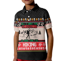 Hiking Christmas Kid Polo Shirt with Mountains Trees and Winter Holiday Pattern - Wonder Print Shop