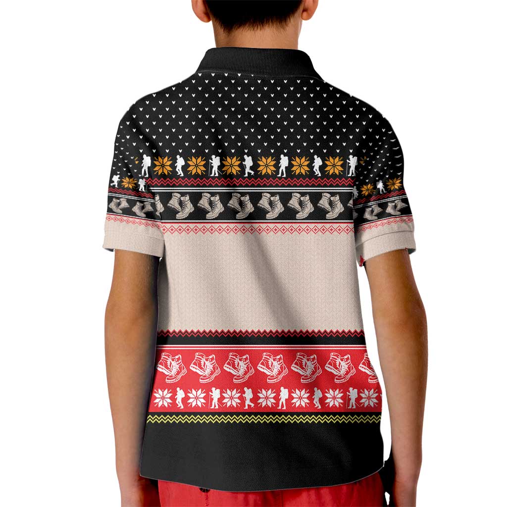 Hiking Christmas Kid Polo Shirt with Mountains Trees and Winter Holiday Pattern - Wonder Print Shop