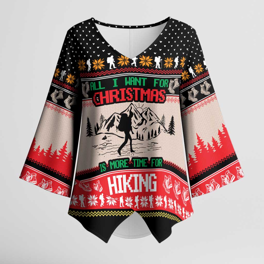 Hiking Christmas Kimono Sleeve Blouse with Mountains Trees and Winter Holiday Pattern - Wonder Print Shop
