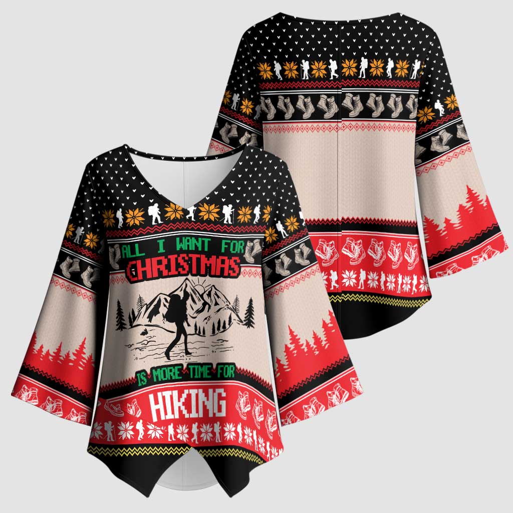 Hiking Christmas Kimono Sleeve Blouse with Mountains Trees and Winter Holiday Pattern - Wonder Print Shop