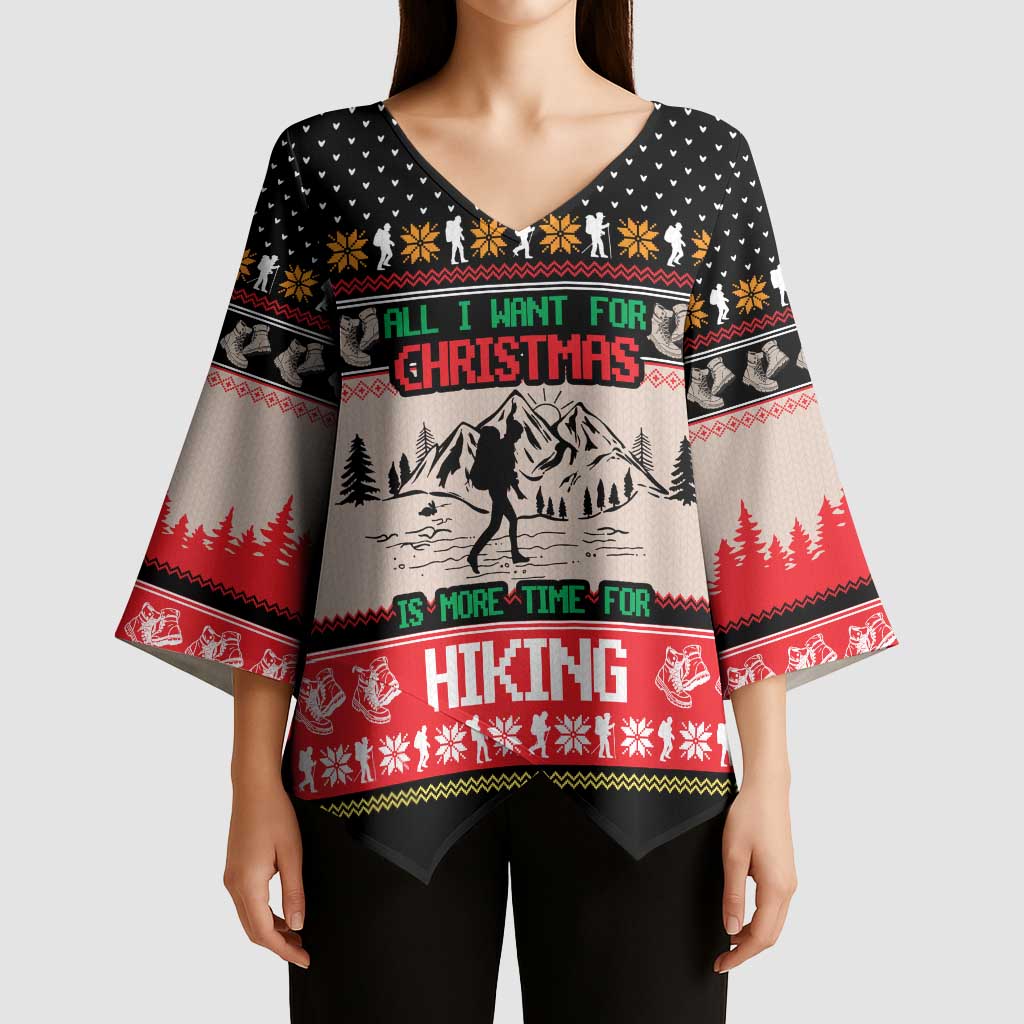 Hiking Christmas Kimono Sleeve Blouse with Mountains Trees and Winter Holiday Pattern - Wonder Print Shop