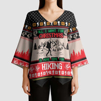 Hiking Christmas Kimono Sleeve Blouse with Mountains Trees and Winter Holiday Pattern - Wonder Print Shop