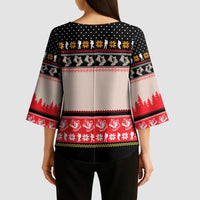 Hiking Christmas Kimono Sleeve Blouse with Mountains Trees and Winter Holiday Pattern - Wonder Print Shop