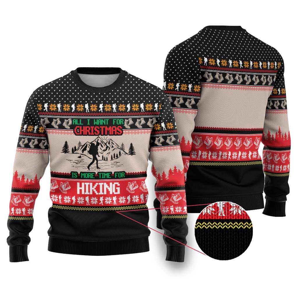 Hiking Christmas Ugly Christmas Sweater with Mountains Trees and Winter Holiday Pattern - Wonder Print Shop