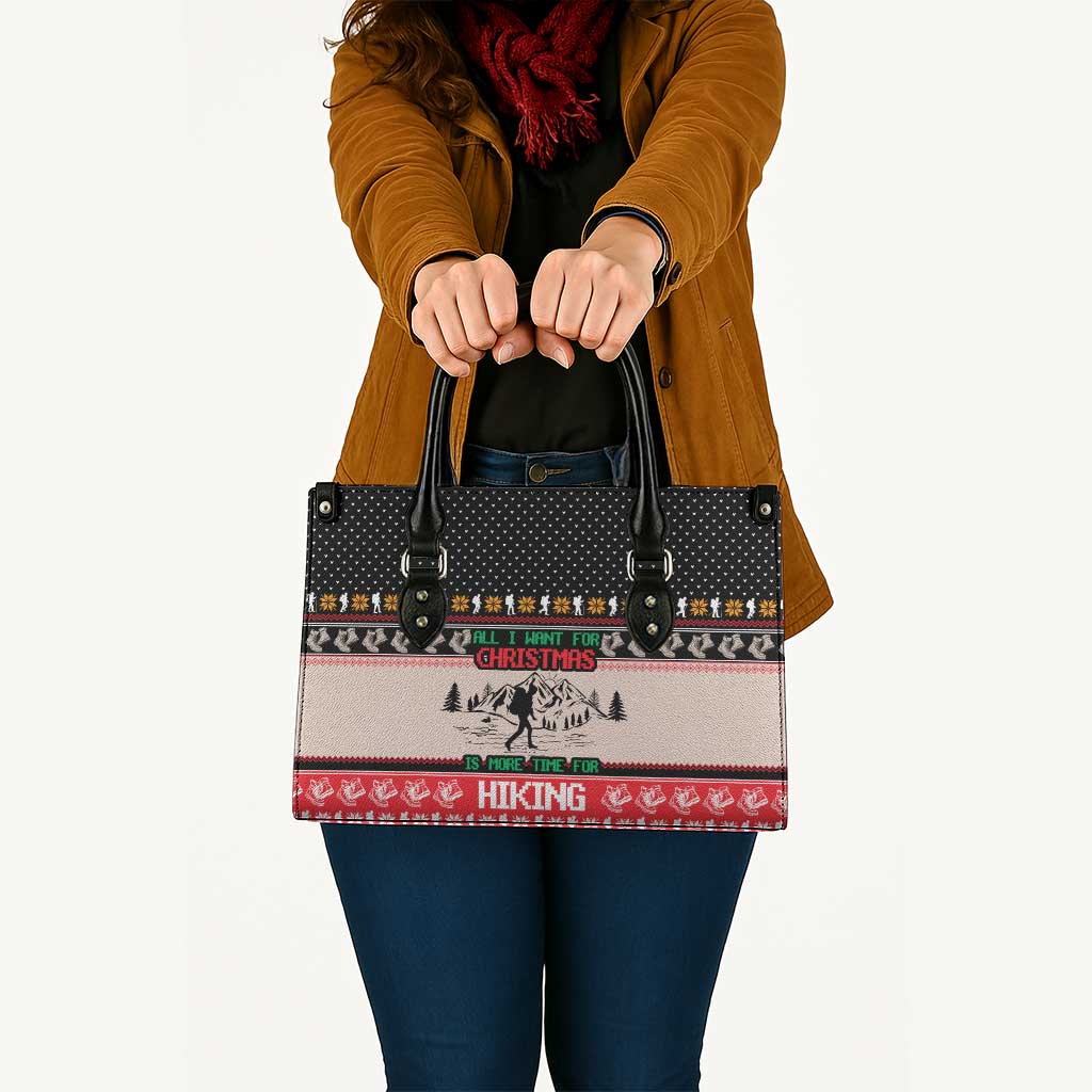 Hiking Christmas Leather Bag with Mountains Trees and Winter Holiday Pattern - Wonder Print Shop