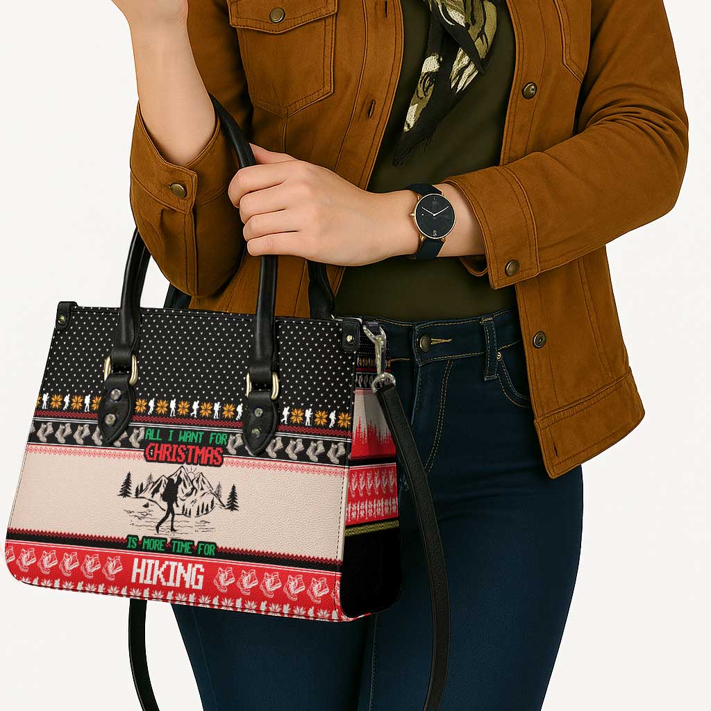 Hiking Christmas Leather Bag with Mountains Trees and Winter Holiday Pattern - Wonder Print Shop