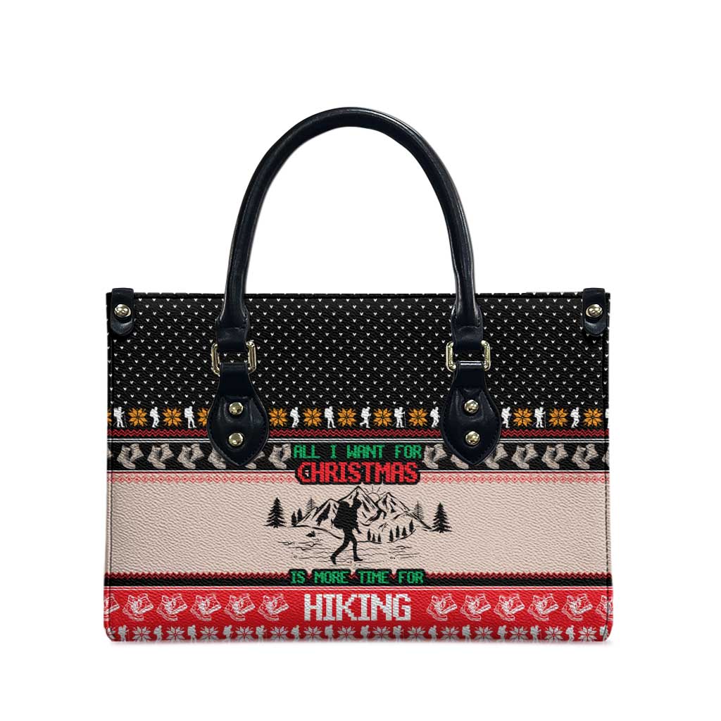 Hiking Christmas Leather Bag with Mountains Trees and Winter Holiday Pattern - Wonder Print Shop